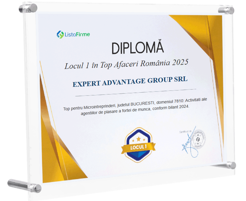 Diploma – 1st place, Top Companies Romania 2025, Expert Advantage Group SRL